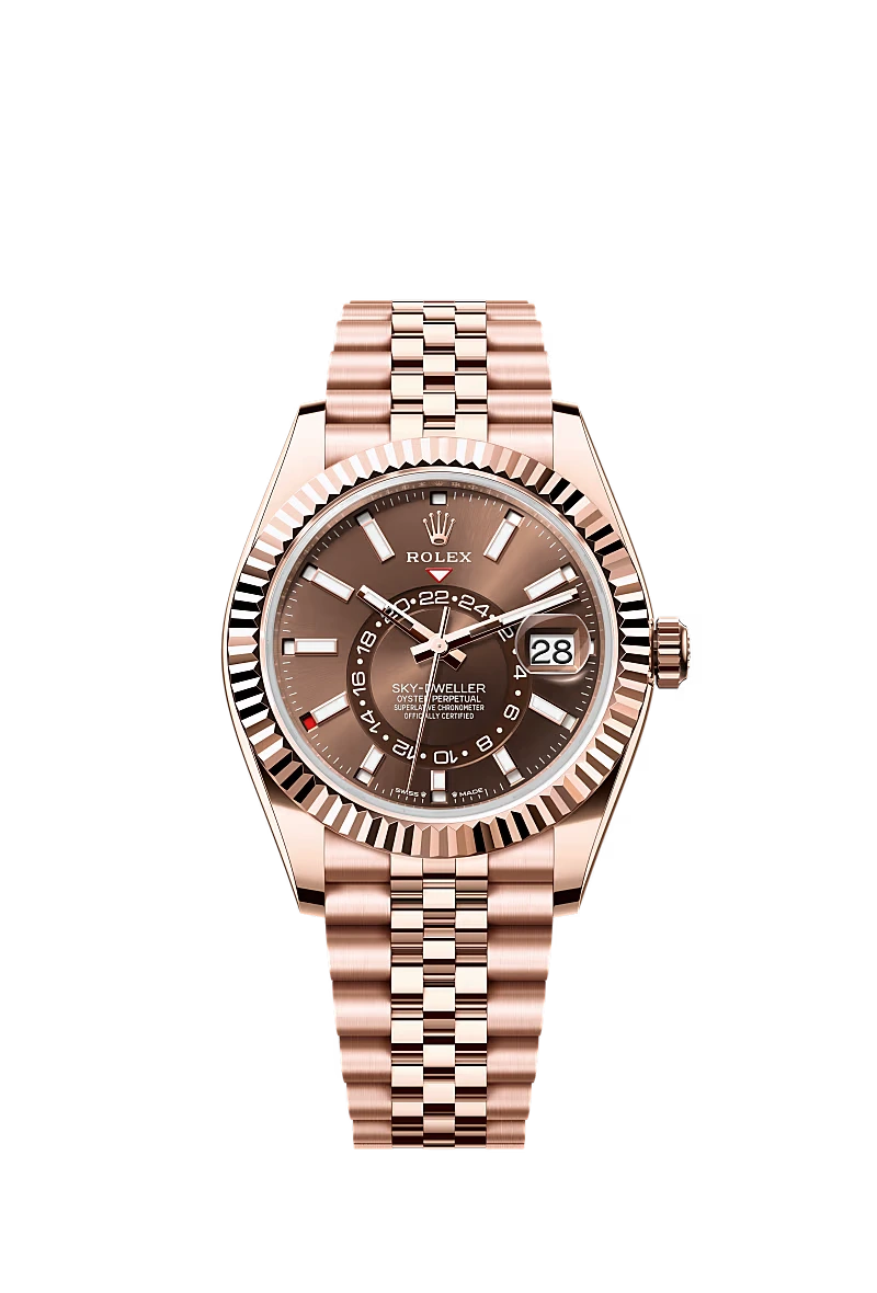 Replica Rolex Heren Sky-Dweller Jubilee (42mm) Rose Gold